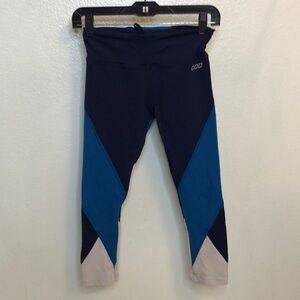 LORNA JANE 7/8 navy teal color block tights XS